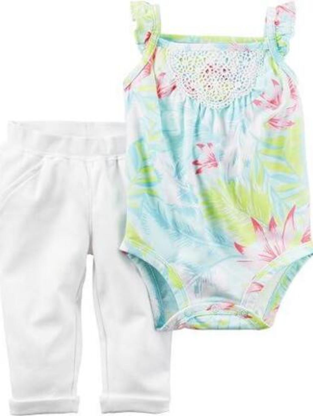 Carter's Baby Girls' 2 Piece Bodysuit Pants Set 3 Months White